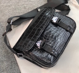 Crocodile Belly Leather Postman Bag, Mens  Messenger Business  Shoulder Bag Small