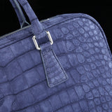 Crocodile Briefcase, Blue Suede Genuine Crocodile Skin Leather Laptop Bag