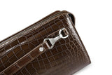 Crocodile Center Belly Leather Business Code Lock Clutch  With Wrist Strap
