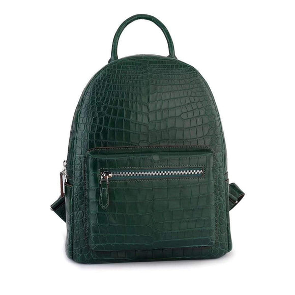 Crocodile Leather Backpack Dark Green  For Women