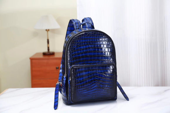 Crocodile Leather Backpack Vintage Blue