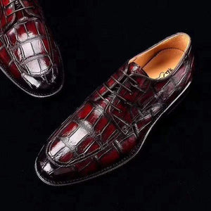 Crocodile Leather Brogue Wingtip Dress Slip On  Dress Shoes for Men