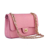 Crocodile Leather Classic Flap Chain Shoulder Bags For Women Pink