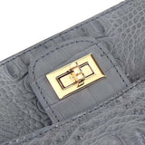 Crocodile Leather Flap Chain Shoulder Bag Dark Grey
