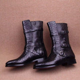 Crocodile Leather Long Lace Up Boots Black For Men