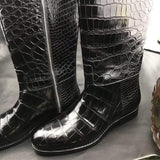 Crocodile Leather Long Side Zip Boots Black For Men