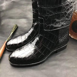 Crocodile Leather Long Side Zip Boots Black For Men
