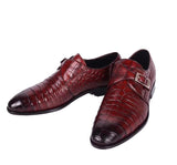 Crocodile  Leather  Man Handmade Mens Dress shoes, Mens Monk Shoes, Mens Formal Shoes,Brushed Red