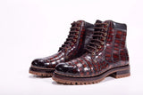 Crocodile Leather Rivet Square Toe Lace Up Boots