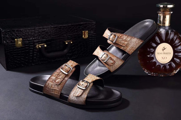 Crocodile Leather Sandals Vintage Cream