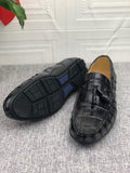 Crocodile  Leather Shoes Mens Slip-On Driving Loafer Shoes Vintage Dark Grey