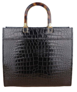 Crocodile Leather Shoppe Tote Bag Medium Black
