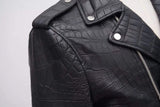 Crocodile Leather  Slim Fit Motorcycle Racer Style Leather Jacket Black