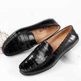Crocodile Leather Slip On Loafer Shoes Black