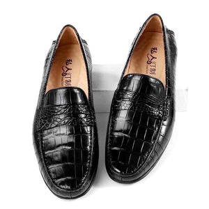 Crocodile Leather Slip On Loafer Shoes Black