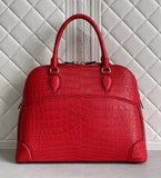 Crocodile Leather Top Handle Tote Bag Red