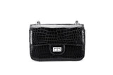 Crocodile Leather Twist-lock Flap Chain Shoulder Bag In Black