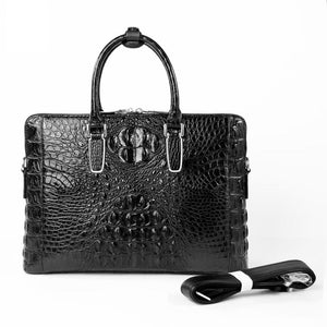 Crocodile Skin Leather Business Briefcase Bag Black