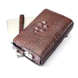 Crocodile Skin Leather Business Code Lock Wallet With Wrist Strap Credit Card Cash Clutch Bags