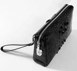Crocodile Skin Leather Business Code Lock Wallet With Wrist Strap Silver
