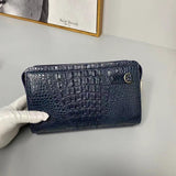 Crocodile Skin Leather Business Code Lock Wallet With Wrist Strap Silver Blue