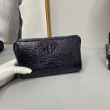 Crocodile Skin Leather Business Code Lock Wallet With Wrist Strap Silver Blue