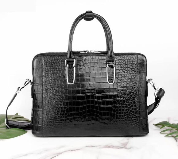 Crocodile Skin Leather Business Laptop Briefcase Bag Black