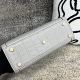 Crocodile Skin Leather Shoulder Crossbody Bag With Bamboo Handle Light Grey