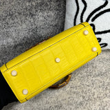 Crocodile Skin Leather Shoulder Crossbody Bag With Bamboo Handle Yellow