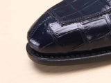 Dark Blue Men's  Crocodile Belly Leather  Lace Ups Shoes- Men's Dress Shoe,Goodyear Sole