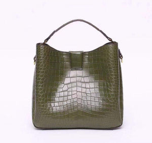 Dark Khaki Color Crocodile Belly Leather Medium Hobo Bag  & Purse For Women