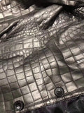 Exotic Crocodile Skin  Black Long Jacket With Zip  for Men