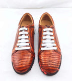 Fashion Men's Low-Top Casual Sneakers  In Orange Crocodile Leather