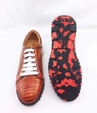 Fashion Men's Low-Top Casual Sneakers  In Orange Crocodile Leather