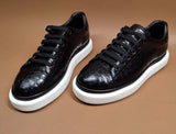 Fashion Men's Sidework Casual Low-top Slip On Sneakers  In Black Crocodile Leather