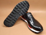 Fashion Men's Sidework Low-Top Casual Sneakers  In Black Crocodile Leather