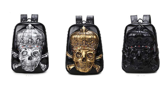 Fashion Punk Backpack 3D Pirate Skull Crown Bags Cartoon School HandBags Knapsack For Teenage