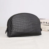 Genuine Croc Leather Cosmetic Pouch Moon Bag - Black