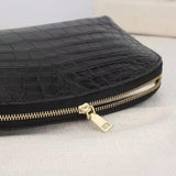Genuine Croc Leather Cosmetic Pouch Moon Bag - Black