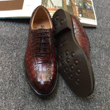 Genuine Crocodile Belly Leather Mens Retro Toe Cap Brogues Shoes