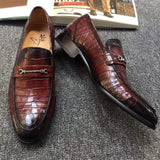 Genuine Crocodile Belly Leather Shoes  Mens Lofers  Slip On Driving Shoes Casual Flats With Brogue Detail (Tuscania)