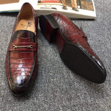 Genuine Crocodile Belly Leather Shoes  Mens Lofers  Slip On Driving Shoes Casual Flats With Brogue Detail (Tuscania)