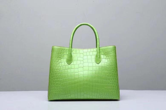 Genuine Crocodile Belly Leather Top Handle Bags For Women Green