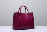 Genuine Crocodile Belly Leather Top Handle Bags For Women Wine Red