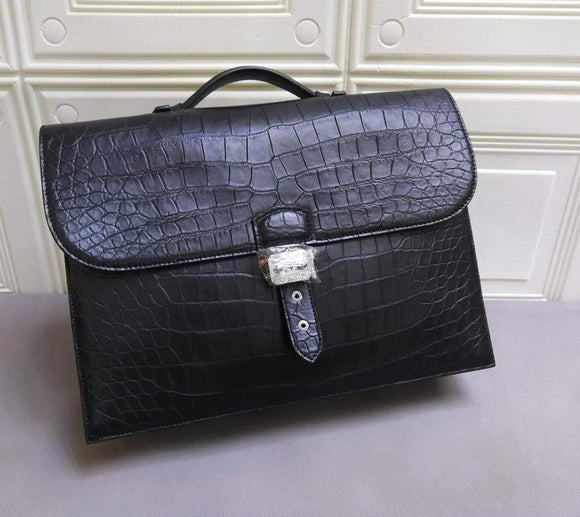 Genuine Crocodile Leather Briefcase Top Handle Bags High Glossy Green