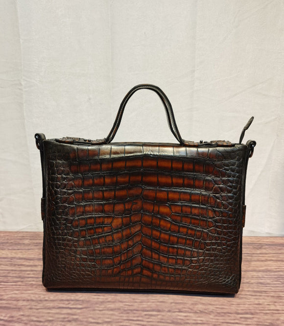 Genuine Crocodile Leather Briefcase Vintage Brown