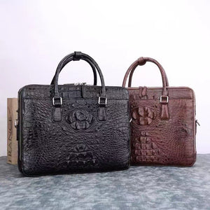 Genuine Crocodile Leather Double Zipper Briefcase