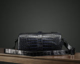 Genuine Crocodile Leather Drum Cross Body Shoulder Bags-Vintage Grey