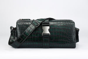 Genuine Crocodile Leather Drum Duffel Bags-Vintage Green