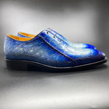 Genuine Crocodile Leather Mens Penny Loafers Dress Shoes Hand Painted Two Tone  Blue